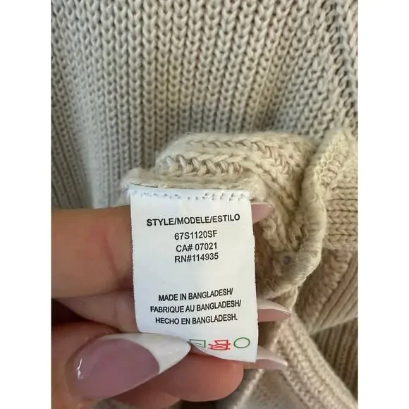 RD Style Cream Knit Sweater Large Chunky Cotton Blend Boho Pullover Raglan - Picture 5 of 8